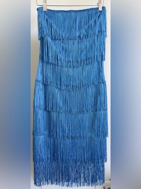💙 Blue Fringe Strapless Dress – Size Small | Vacation Western Coastal Vibe